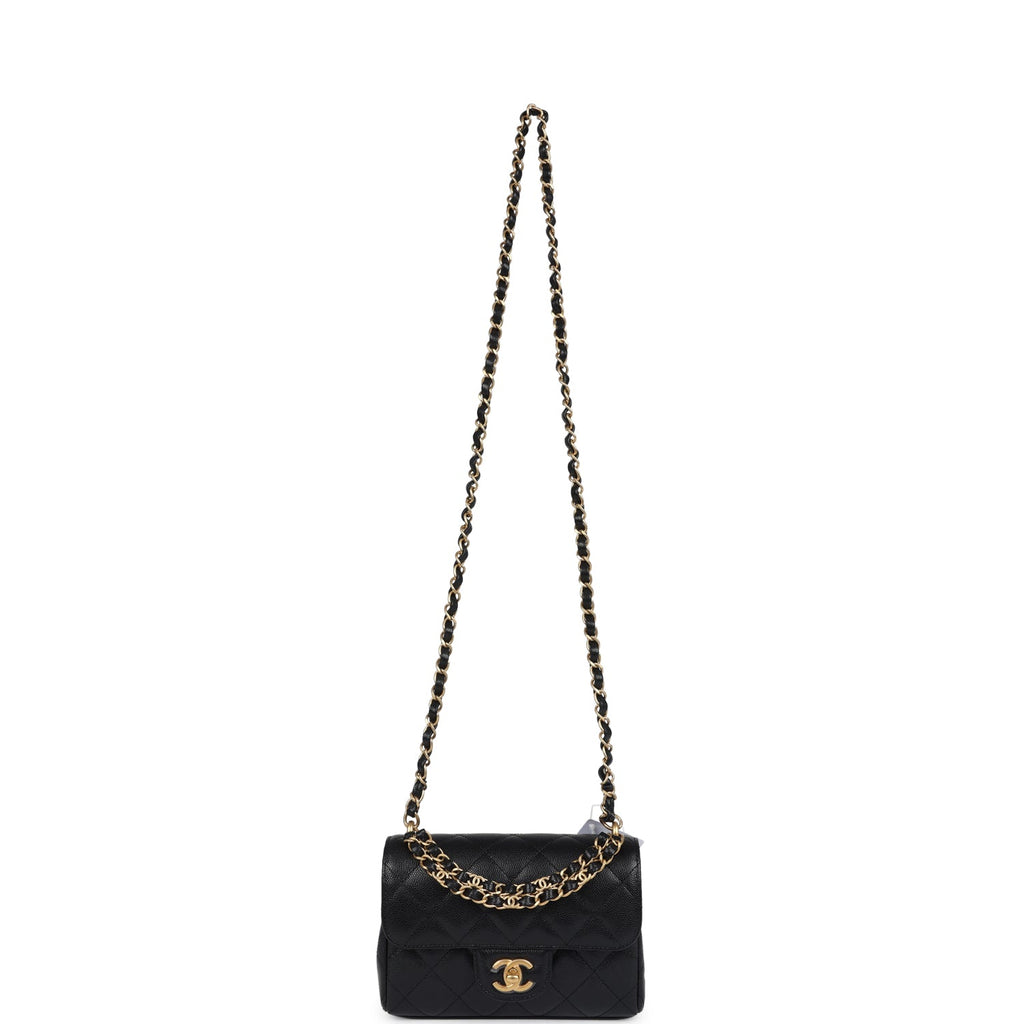 Chanel Mini Top Handle Flap Bag Black Grained Calfskin Brushed Gold Hardware - Image 9