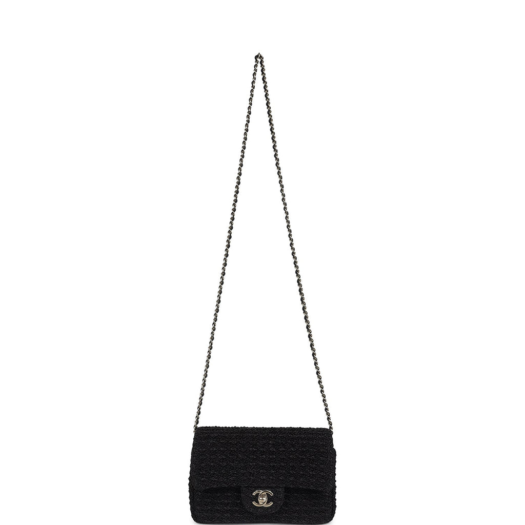 Chanel Mini Summer Nights Flap Bag Black Woven Patent Leather Light Gold Hardware - Image 8