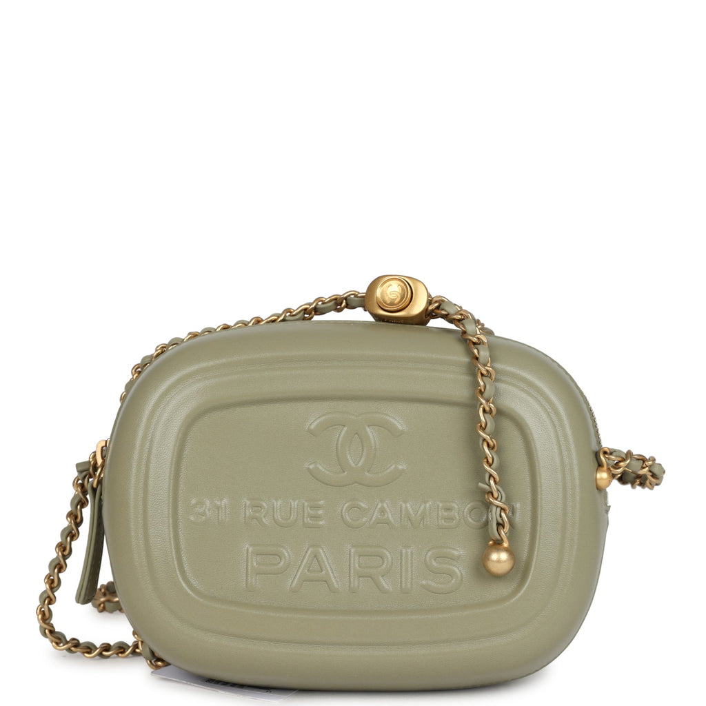 Chanel Mini "Savon De Marseille" Camera Case Bag Khaki Shiny Lambskin Brushed Gold Hardware