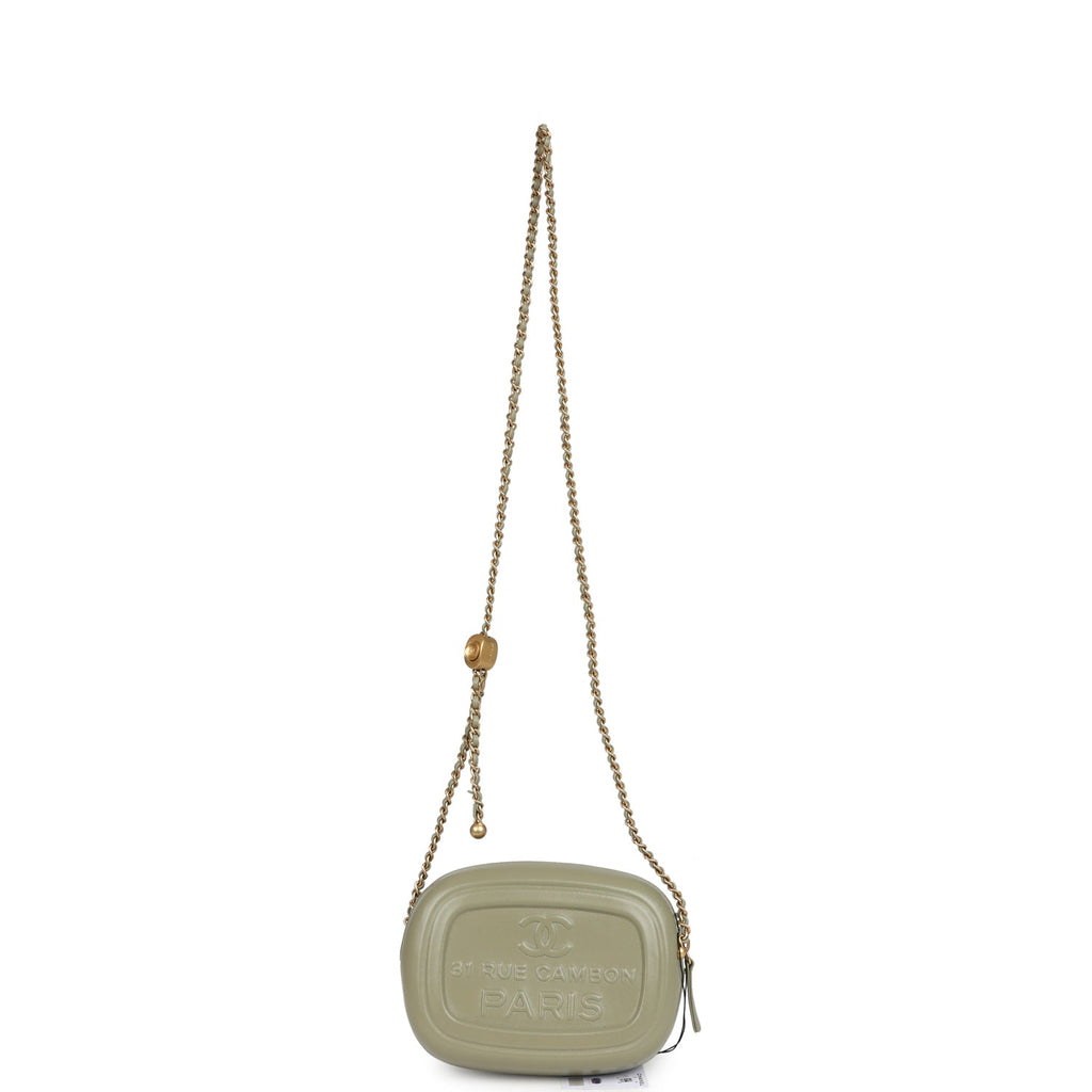 Chanel Mini "Savon De Marseille" Camera Case Bag Khaki Shiny Lambskin Brushed Gold Hardware - Image 7