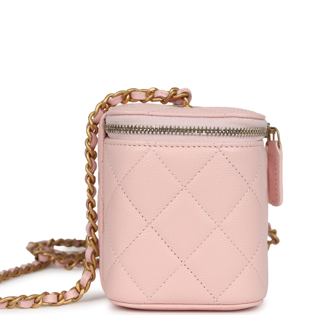 Chanel Small CC Vanity Case Light Pink Caviar Faux Pearls Brushed Gold Hardware - Image 4