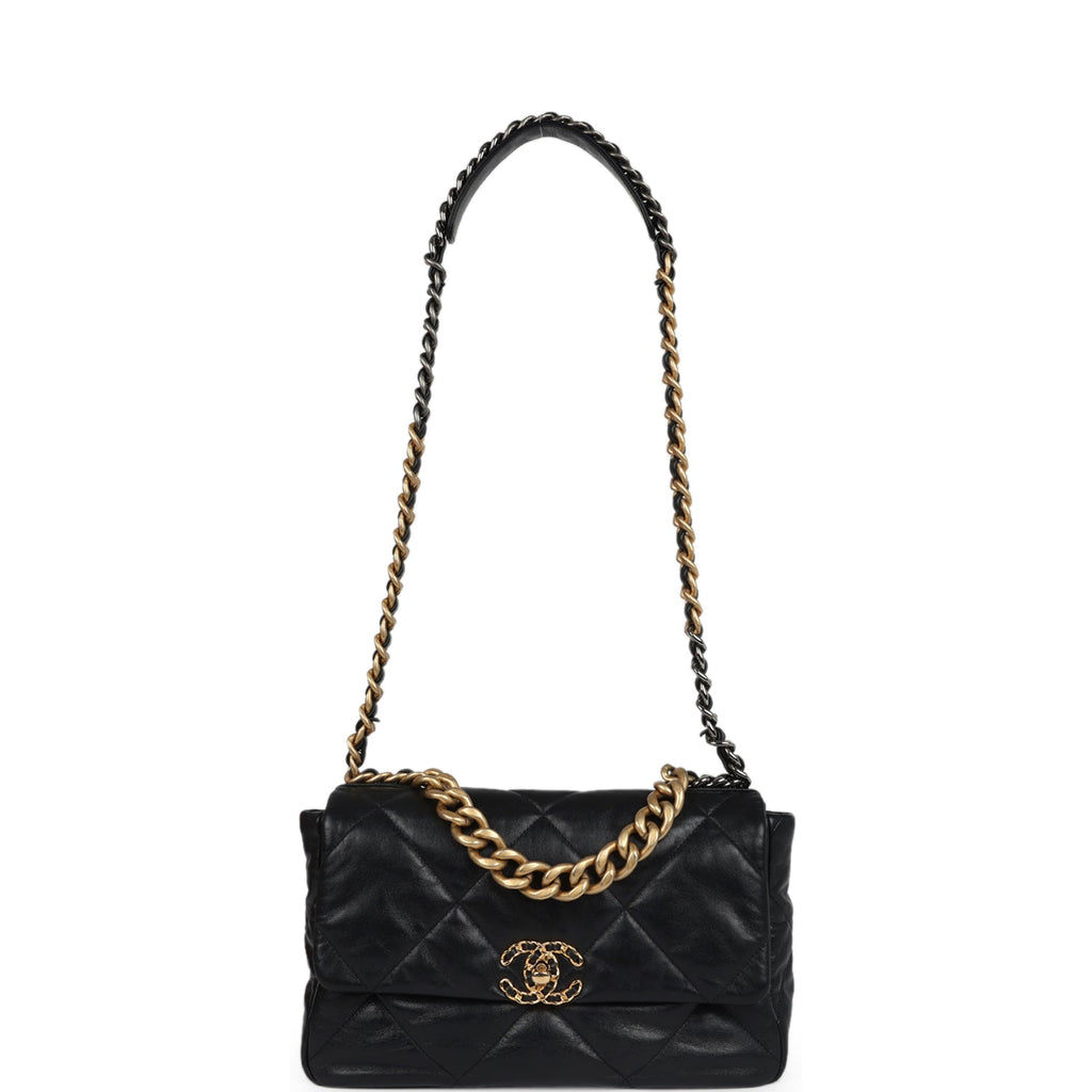 Pre-owned Chanel Large 19 Flap Bag Black Shiny Lambskin Mixed Metal Hardware - Image 8