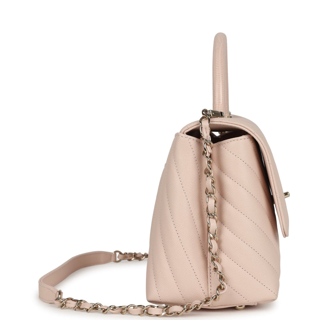Chanel Medium Coco Top Handle Flap Bag Light Beige Chevron Caviar Light Gold Hardware - Image 4