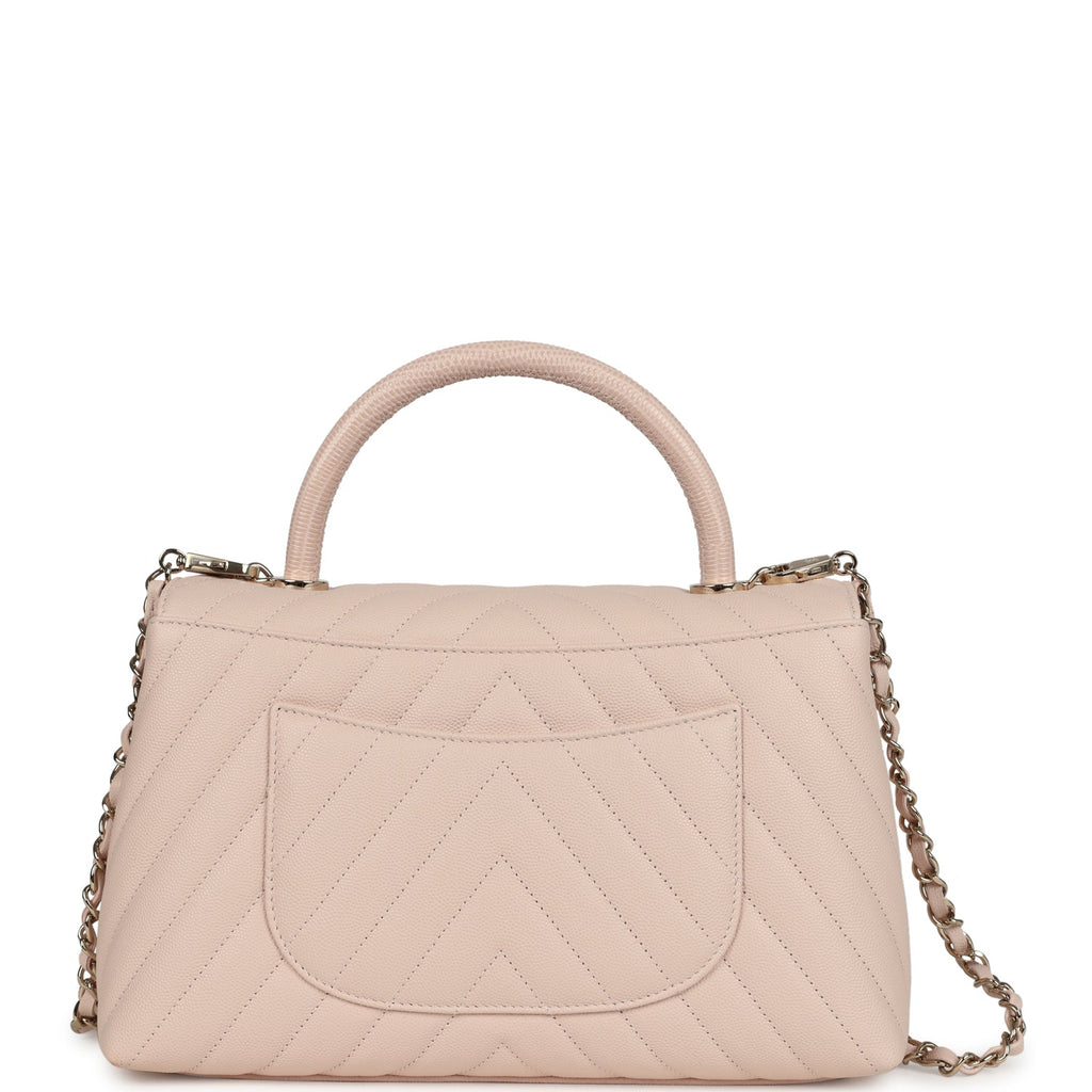 Chanel Medium Coco Top Handle Flap Bag Light Beige Chevron Caviar Light Gold Hardware - Image 5