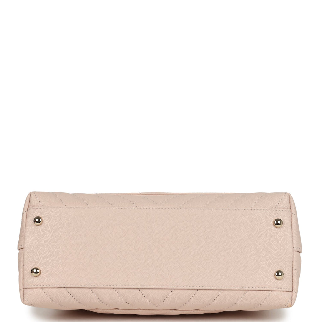 Chanel Medium Coco Top Handle Flap Bag Light Beige Chevron Caviar Light Gold Hardware - Image 7