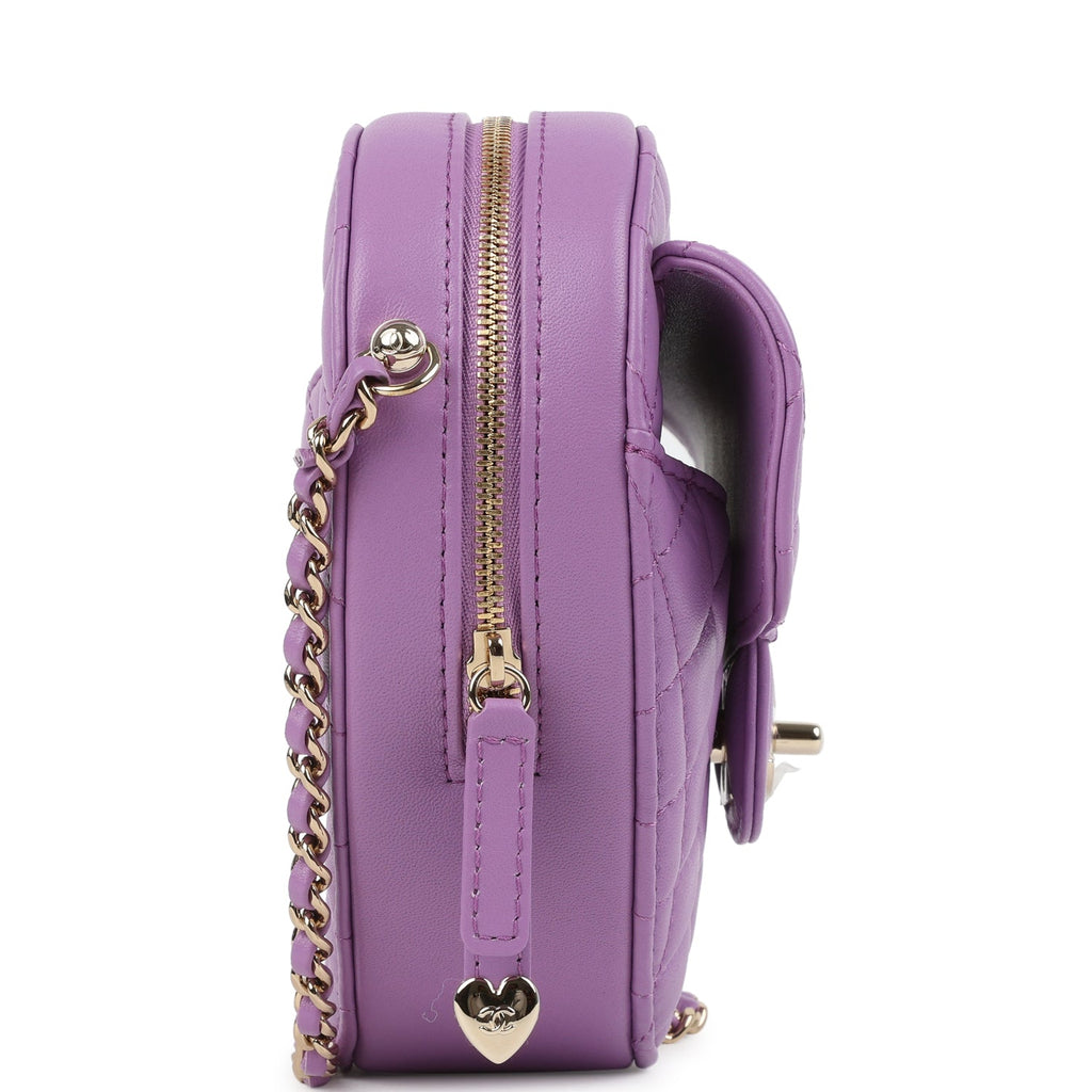 Chanel CC In Love Large Heart Bag with Chain Purple Lambskin Light Gold Hardware - Image 4