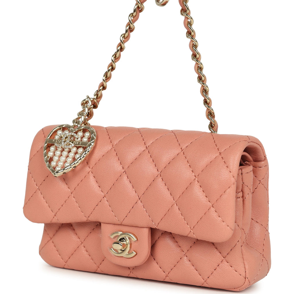 Chanel Nano Classic Double Flap Bag Charm Pink Lambskin Light Gold Hardware - Image 6