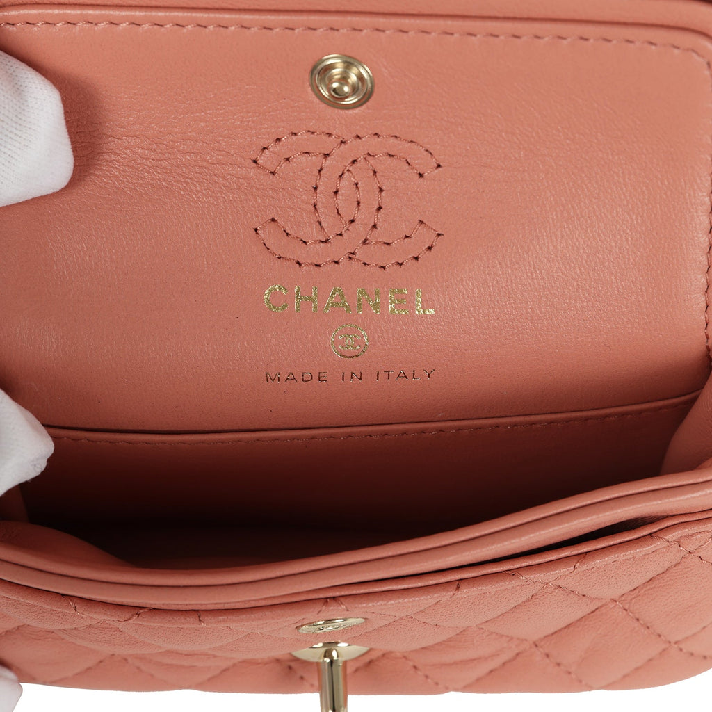 Chanel Nano Classic Double Flap Bag Charm Pink Lambskin Light Gold Hardware - Image 9