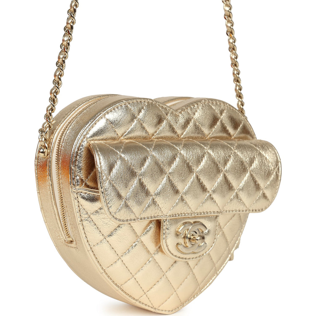 Chanel CC In Love Large Heart Bag with Chain Gold Metallic Lambskin Light Gold Hardware - Image 3