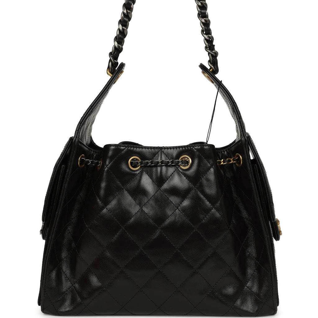 Chanel Small 25 Hobo Bag Black Shiny Crumpled Calfskin Mixed Metal Hardware - Image 5