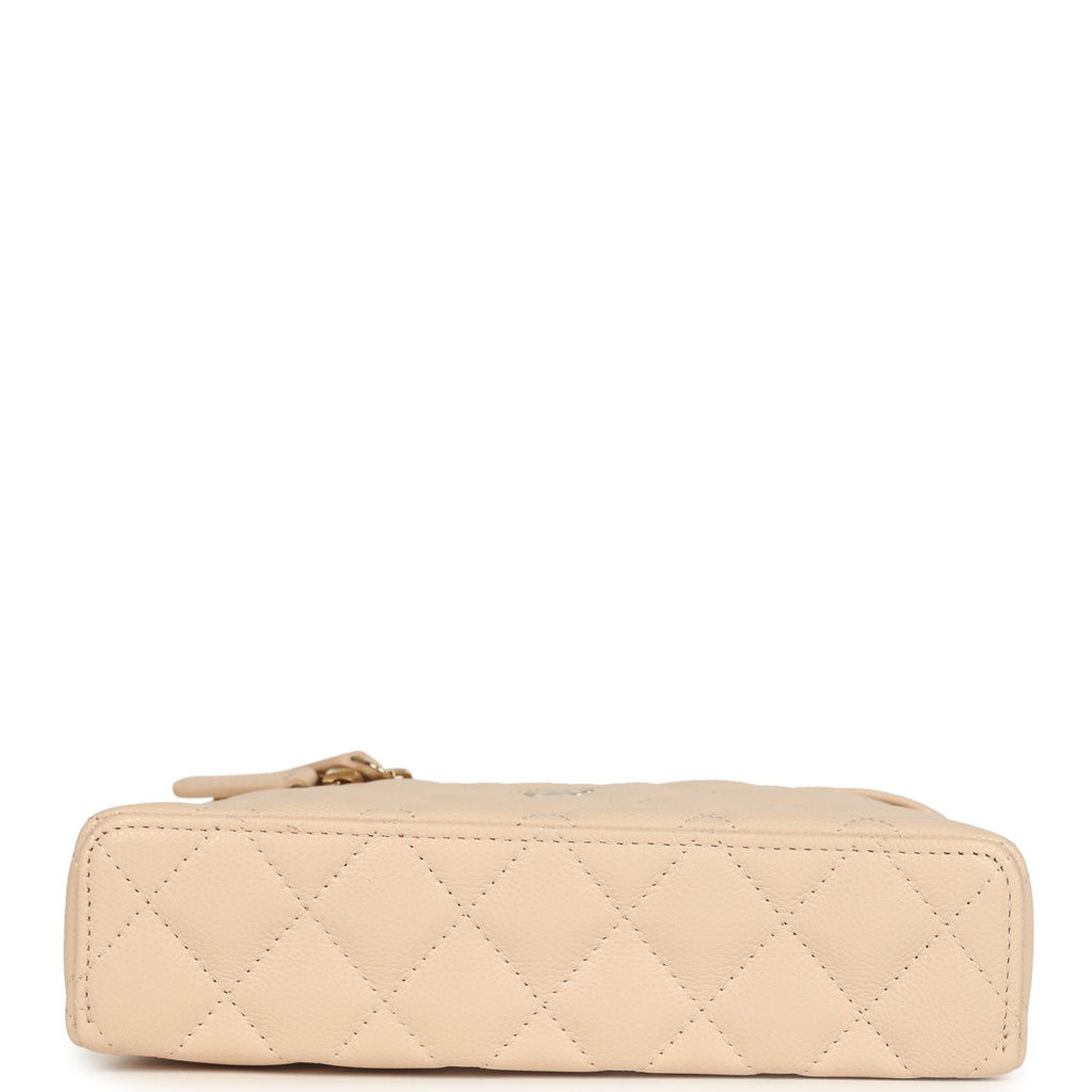 Chanel Top Handle Long Vanity Case with Chain Light Beige Shiny Caviar Light Gold Hardware - Image 7