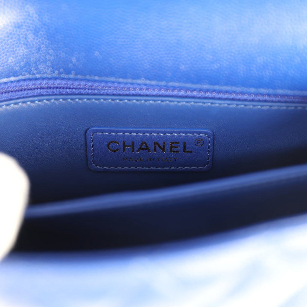 Chanel Small Coco Top Handle Flap Bag Dark Blue Shiny Caviar Light Gold Hardware - Image 9