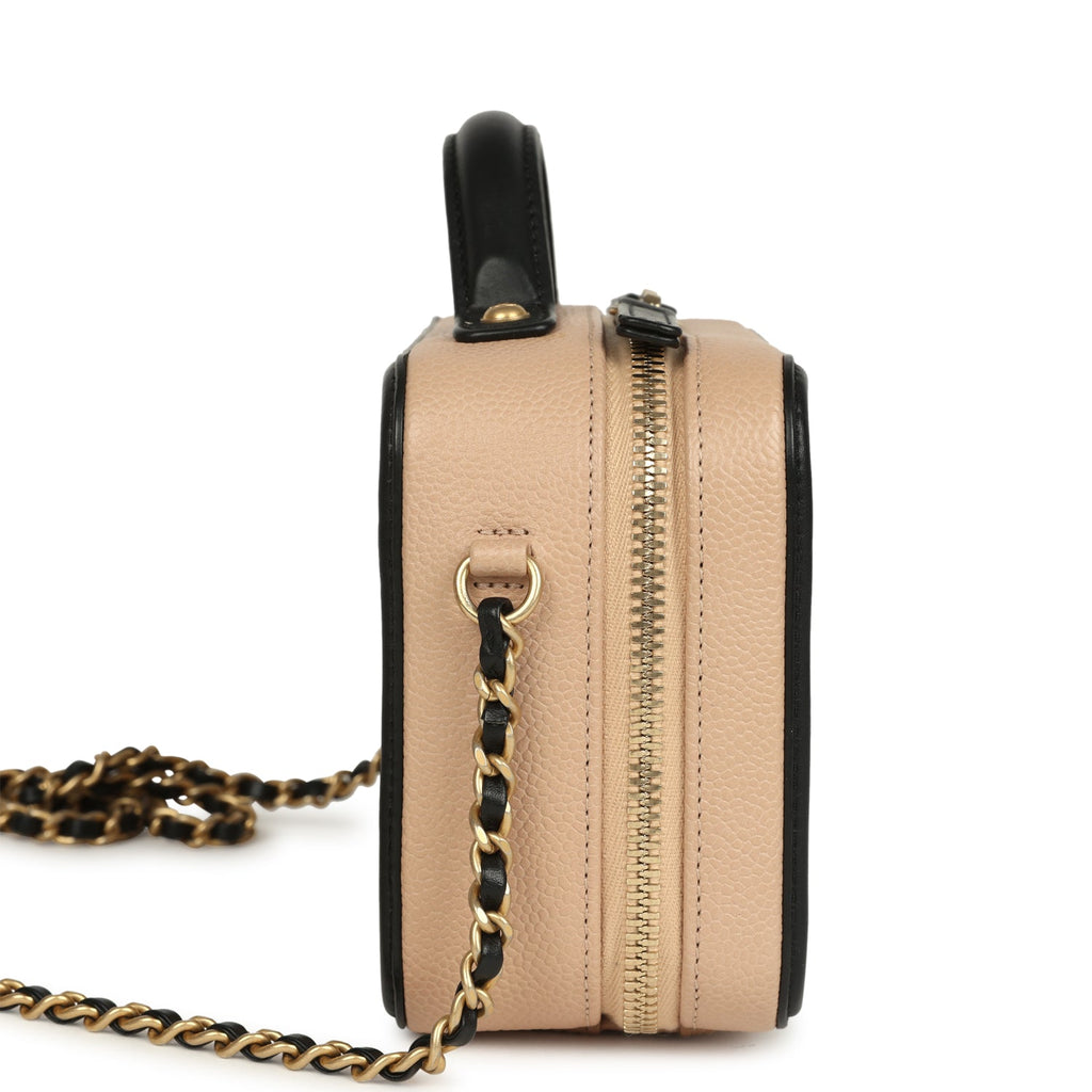 Pre-owned Chanel Small CC Filigree Vanity Case Black and Beige Caviar Antique Gold Hardware - Image 4