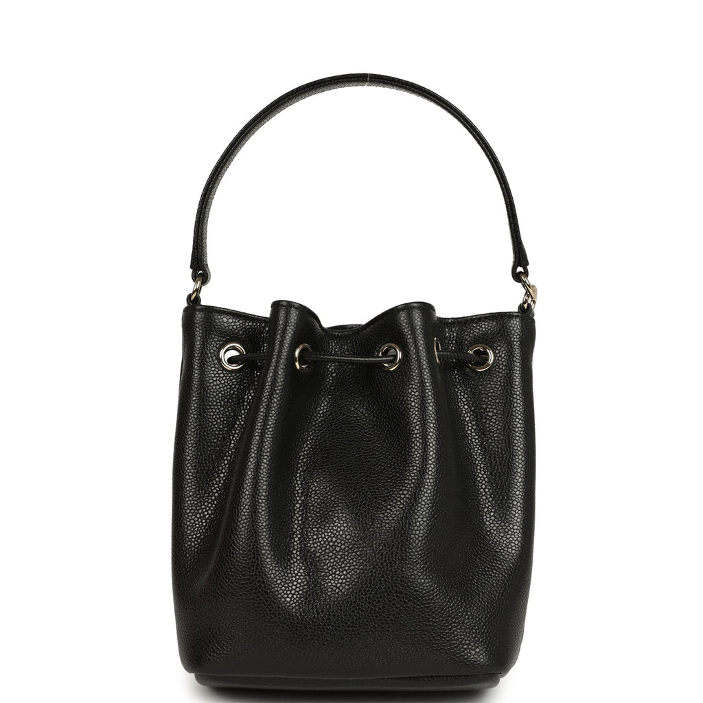 Chanel Mini Top Handle Bucket Bag with Chain Black Shiny Caviar Light Gold Hardware - Image 5