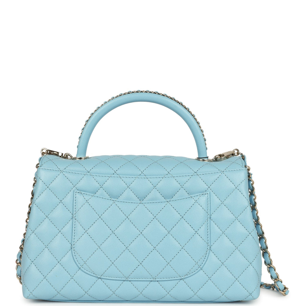 Chanel Medium Coco Top Handle Flap Bag Light Blue Shiny Caviar Light Gold Hardware - Image 5