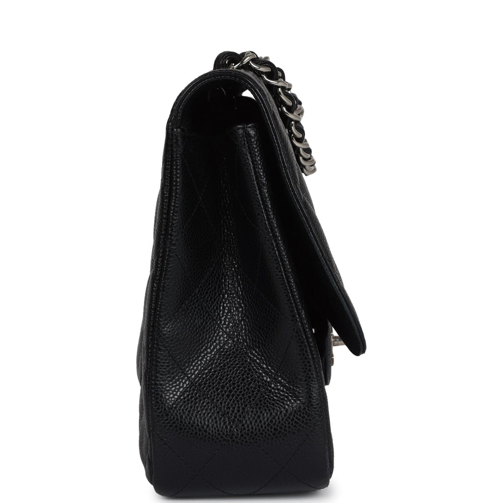 Pre-owned Chanel Jumbo Classic Single Flap Bag Black Caviar Silver Hardware - Image 4