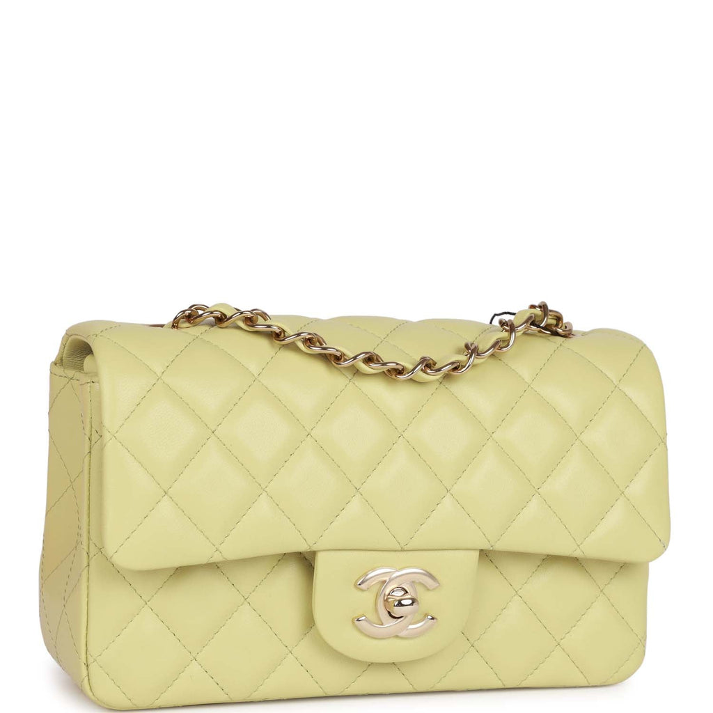 Chanel Mini Rectangular Flap Bag Light Green Lambskin Light Gold Hardware - Image 3