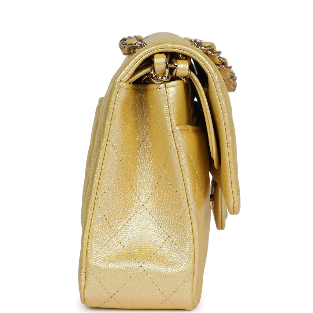 Chanel Medium Classic Double Flap Bag Yellow Iridescent Caviar Light Gold Hardware - Image 4