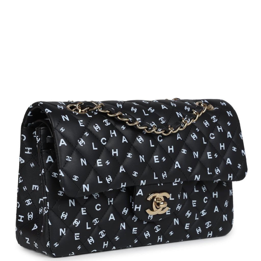 Chanel Small Classic Double Logo Printed Flap Bag Black and White Calfskin Gold Hardware - Image 3