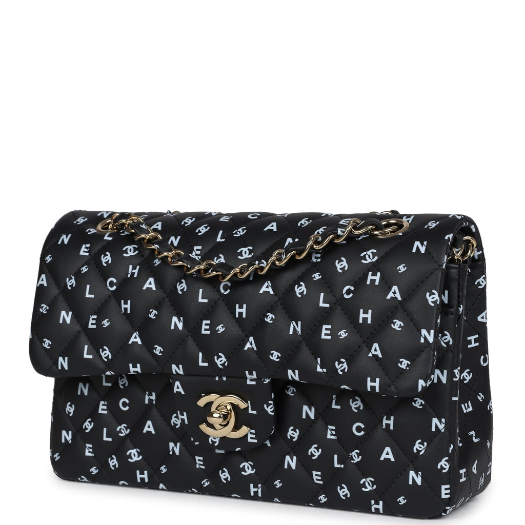 Chanel Small Classic Double Logo Printed Flap Bag Black and White Calfskin Gold Hardware - Image 6