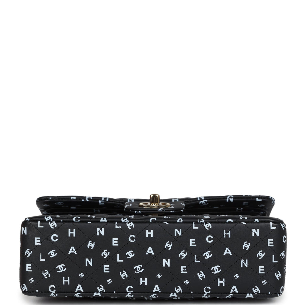 Chanel Small Classic Double Logo Printed Flap Bag Black and White Calfskin Gold Hardware - Image 7