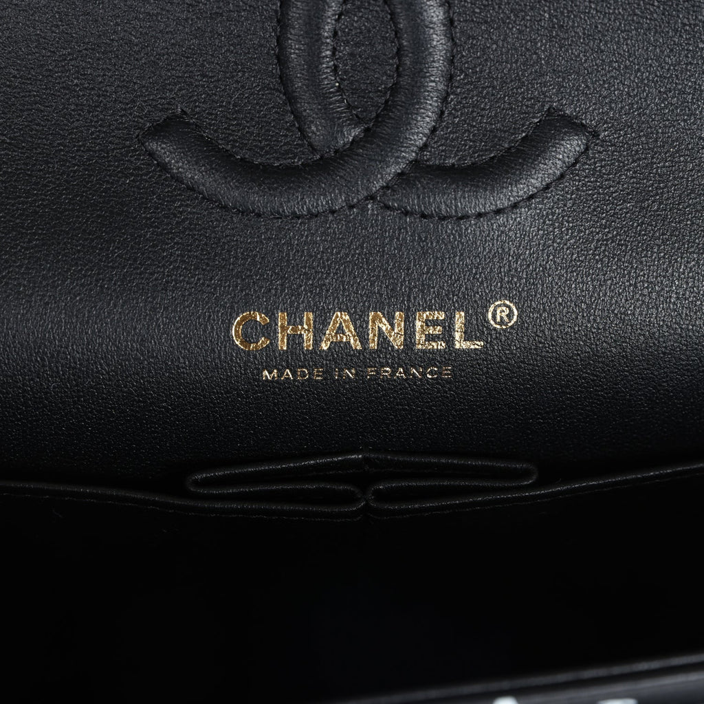 Chanel Small Classic Double Logo Printed Flap Bag Black and White Calfskin Gold Hardware - Image 9
