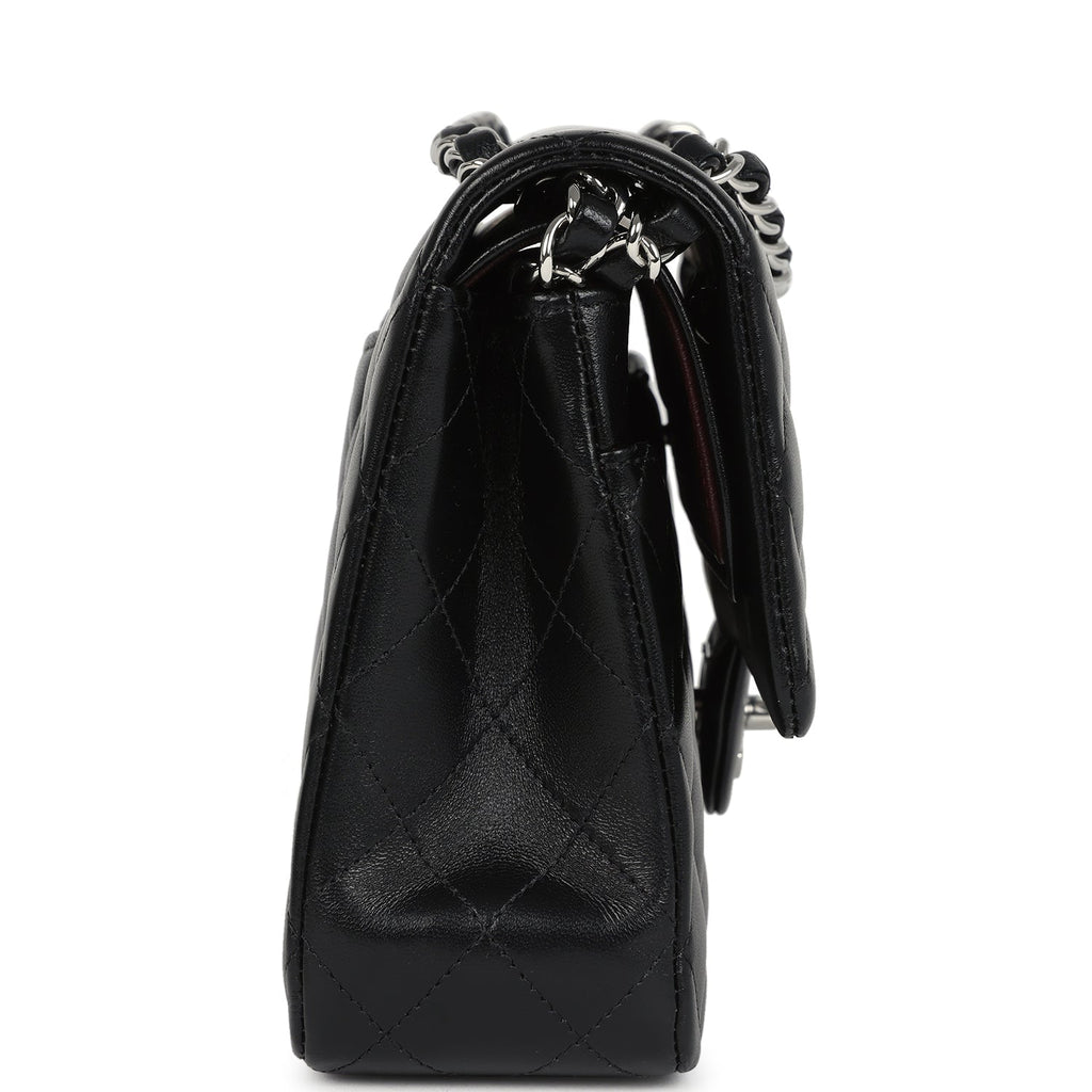 Pre-owned Chanel Medium Classic Double Flap Bag Black Lambskin Silver Hardware - Image 4