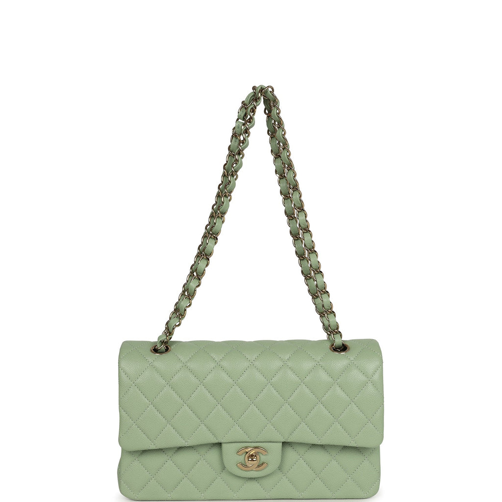 Chanel Medium Classic Double Flap Bag Light Green Caviar Light Gold Hardware - Image 8