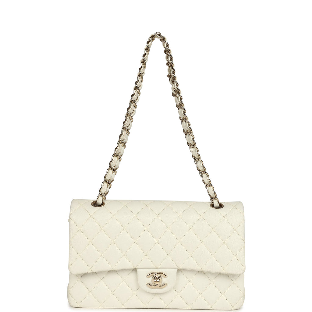 Pre-owned Chanel Medium Classic Double Flap White Caviar Light Gold Hardware - Image 8