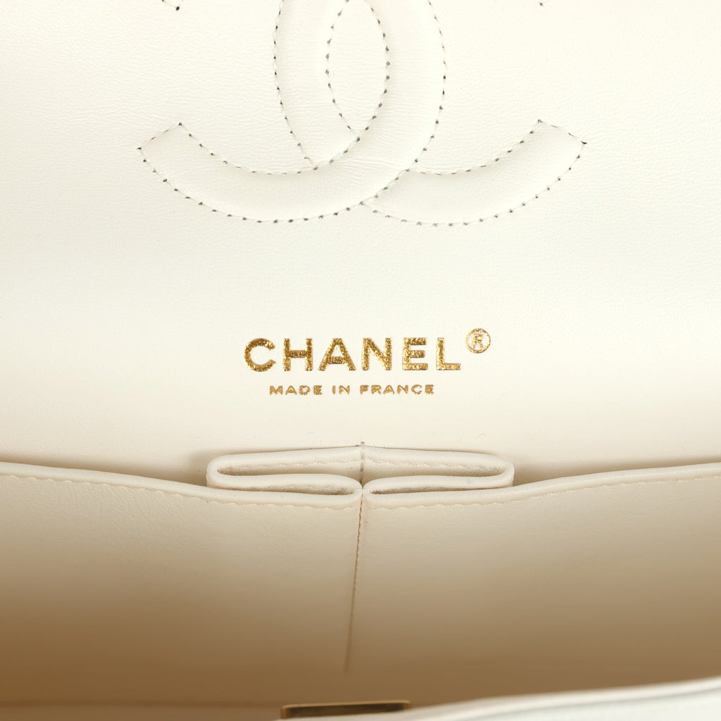 Pre-owned Chanel Medium Classic Double Flap White Caviar Light Gold Hardware - Image 9