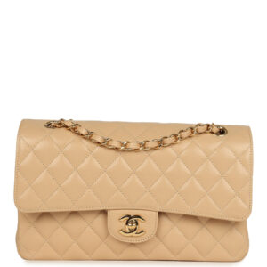 Pre-owned Chanel Medium Classic Double Flap Beige Caviar Gold Hardware