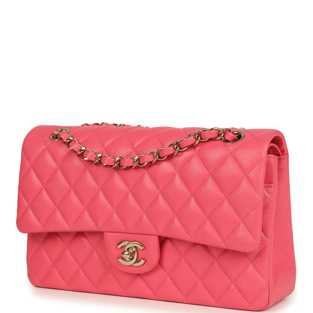 Pre-owned Chanel Medium Classic Double Flap Bag Dark Pink Shiny Caviar Gold Hardware - Image 6
