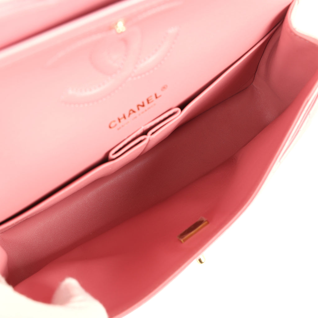 Pre-owned Chanel Medium Classic Double Flap Bag Pink Iridescent Ombre Goatskin Light Gold Hardware - Image 9