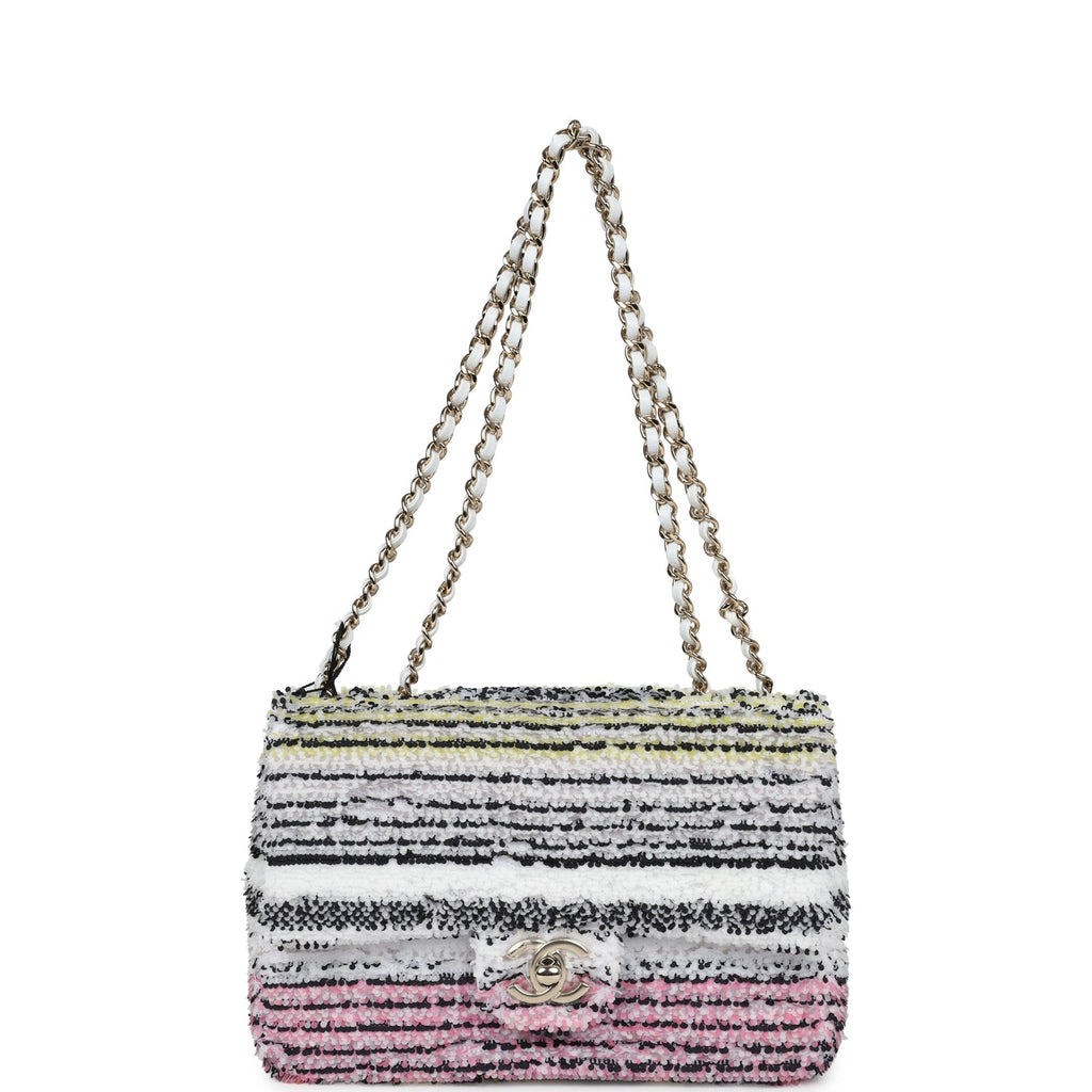 Chanel Mini Rectangular Flap White Multicolor Sequin Light Gold Hardware - Image 8