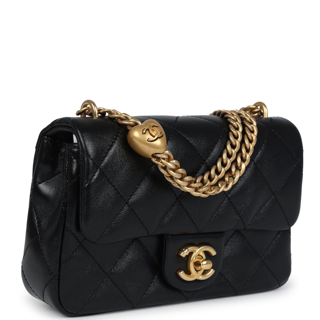 Chanel Mini Sweetheart Crush Square Flap Bag Black Shiny Calfskin Antique Gold Hardware - Image 3