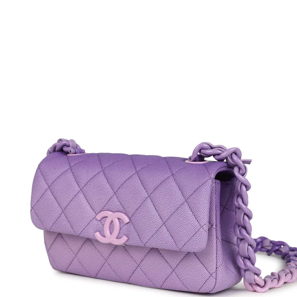 Chanel Mini Rectangular Flap Bag Ombre Purple Caviar Lacquered Metal Hardware - Image 6