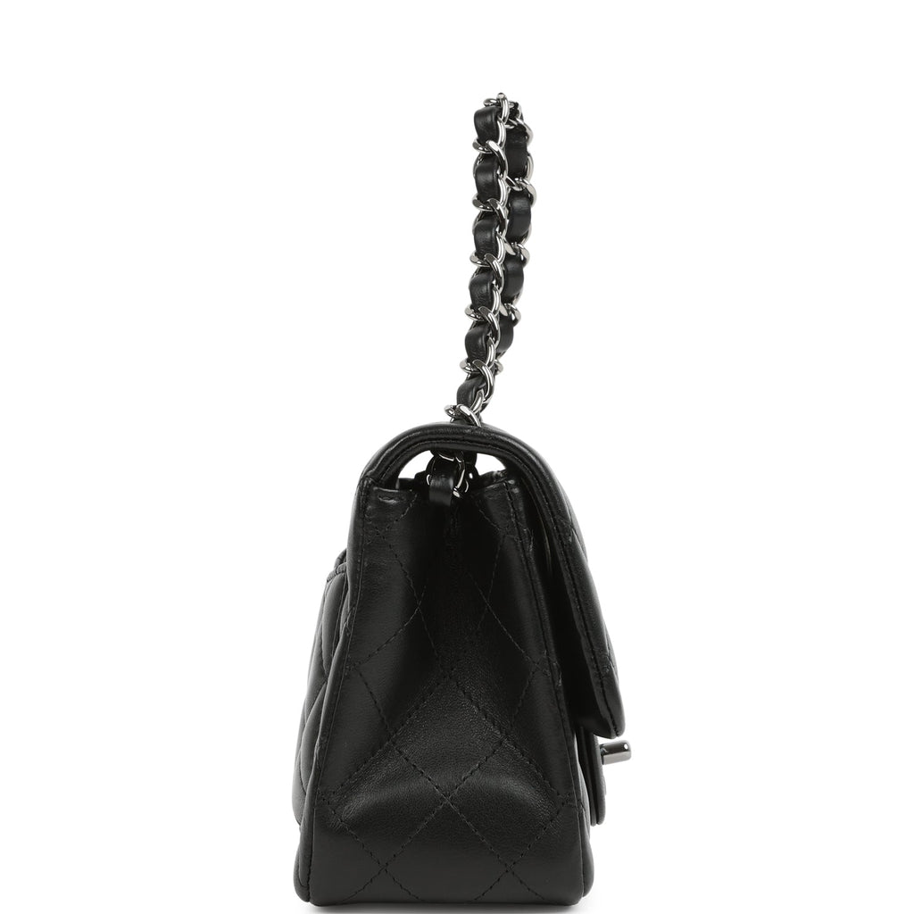 Pre-owned Chanel Mini Classic Square Flap Bag Black Lambskin Ruthenium Hardware - Image 4