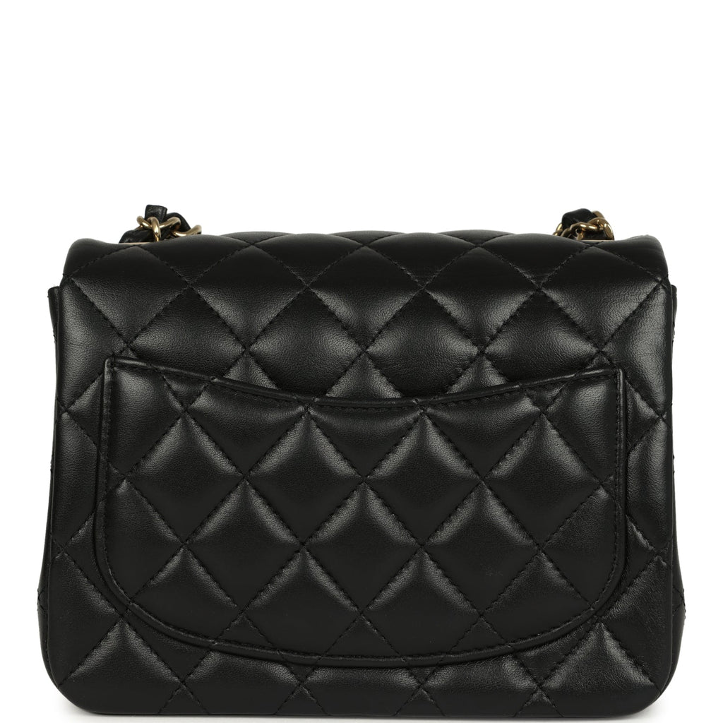 Chanel Mini Classic Square Flap Bag Black Lambskin Light Gold Hardware - Image 5