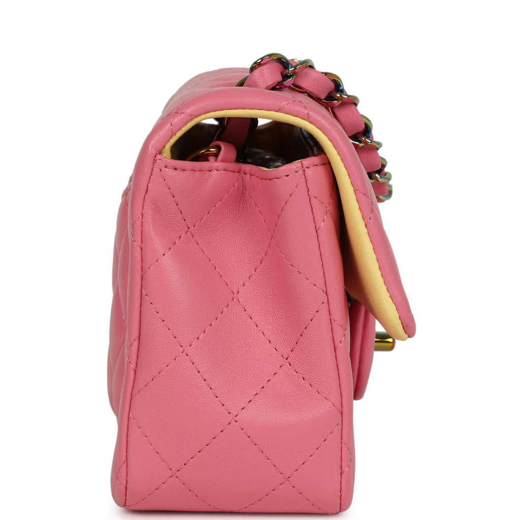 Chanel Mini Classic Rectangular Flap Bag Pink and Yellow Lambskin Iridescent Hardware - Image 4