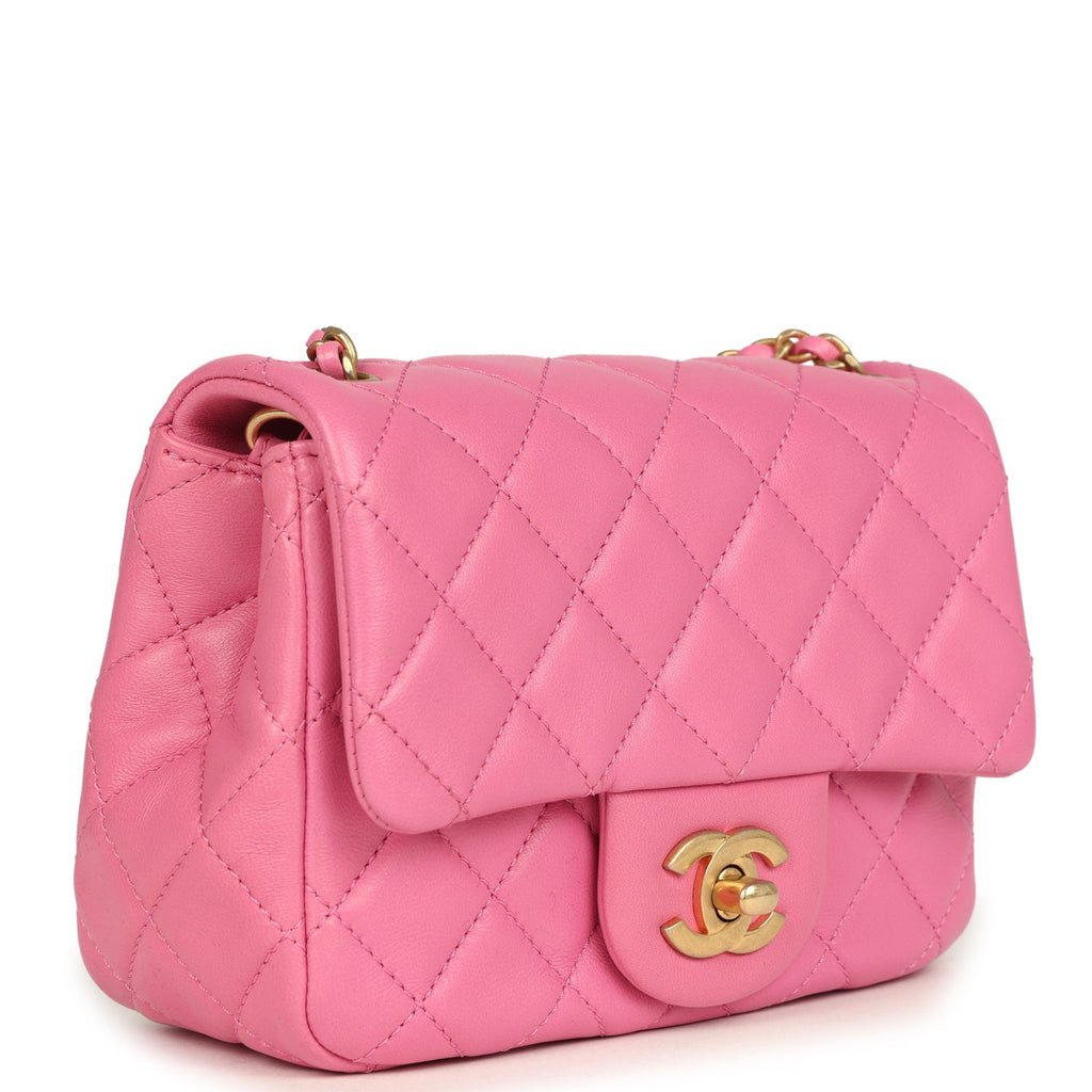Chanel Mini Pearl Crush Square Flap Bag Pink Lambskin Brushed Gold Hardware - Image 3