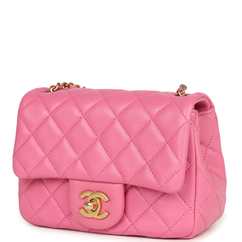 Chanel Mini Pearl Crush Square Flap Bag Pink Lambskin Brushed Gold Hardware - Image 6