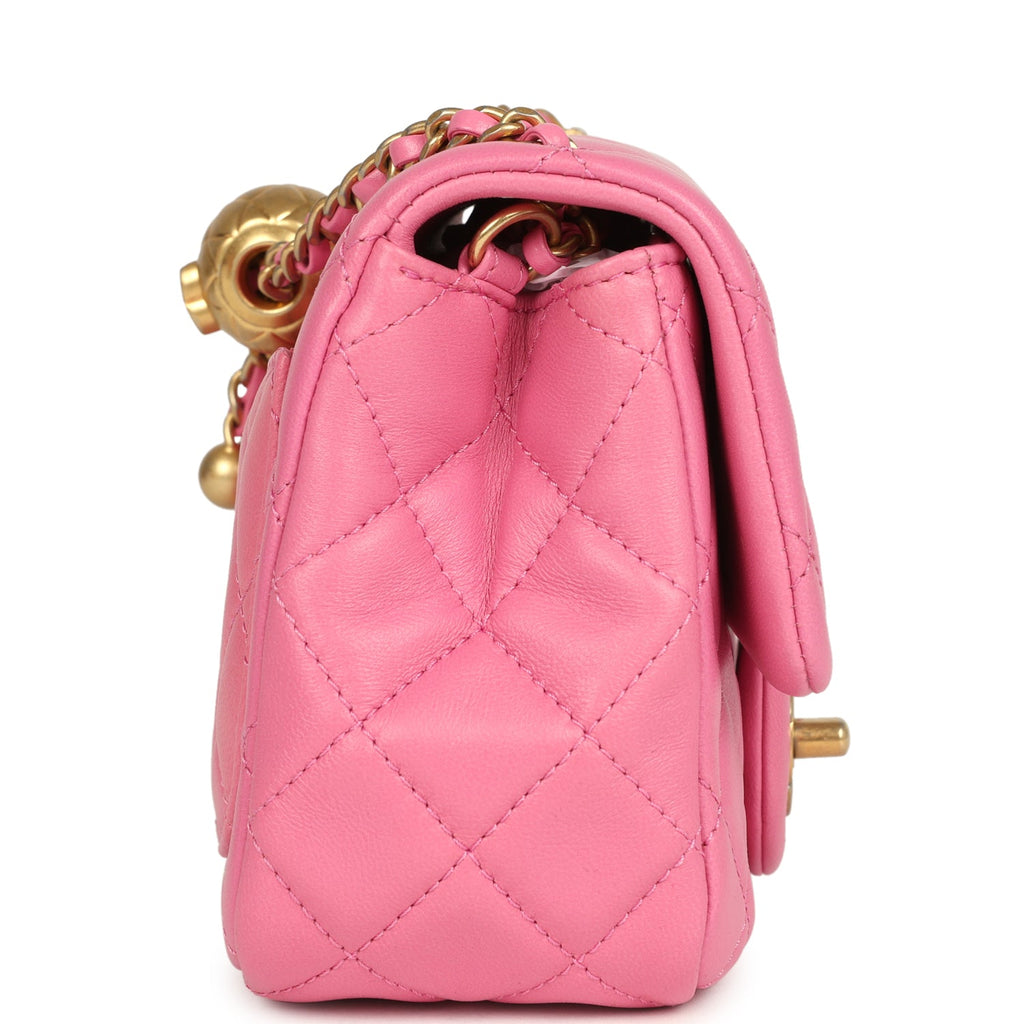 Chanel Mini Pearl Crush Square Flap Bag Pink Lambskin Brushed Gold Hardware - Image 4