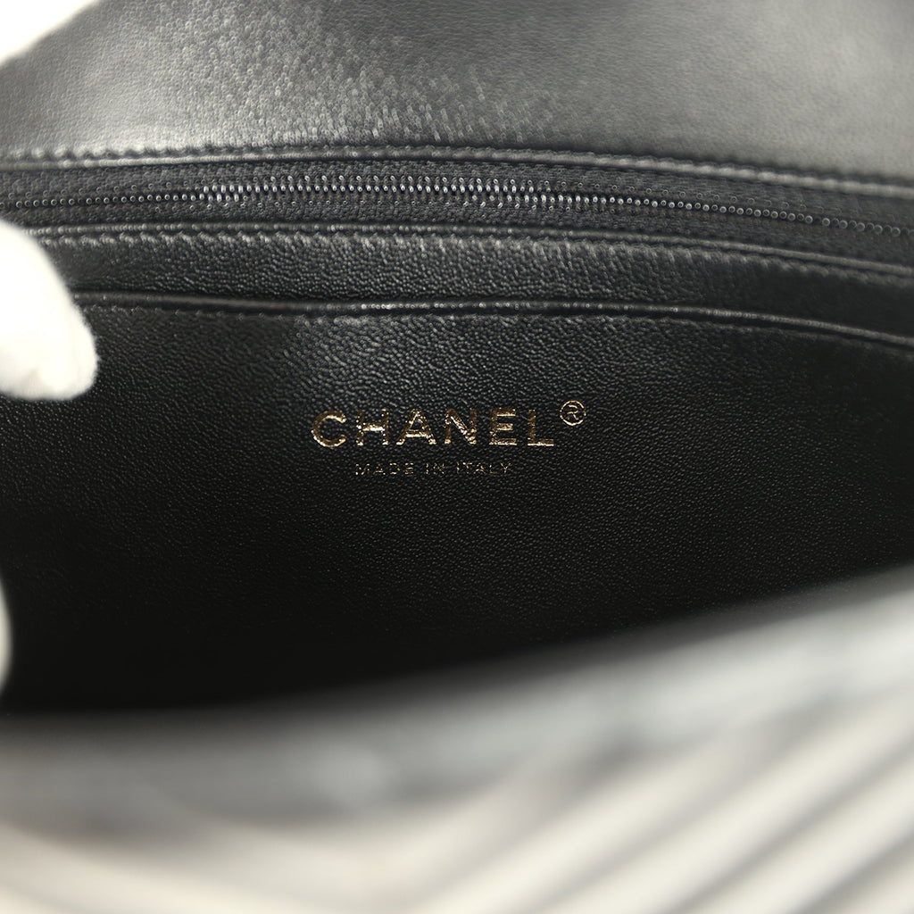 Chanel Mini Chevron Classic Rectangular Flap Bag Black Lambskin Light Gold Hardware - Image 10