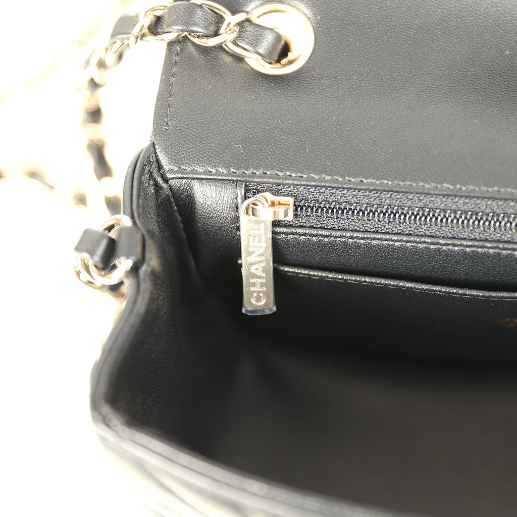 Chanel Mini Chevron Classic Rectangular Flap Bag Black Lambskin Light Gold Hardware - Image 11