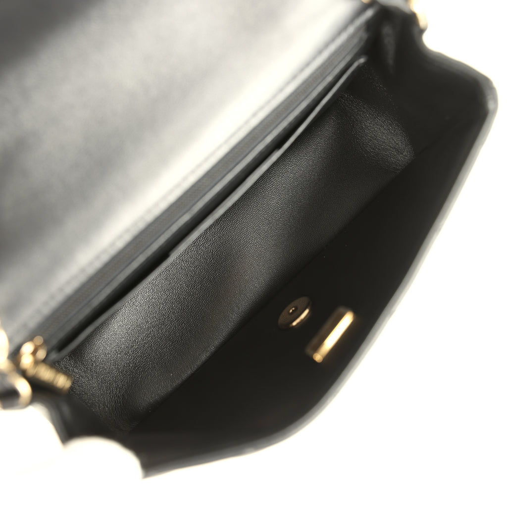 Pre-owned Chanel Mini Classic Rectangular Flap Bag Black Lambskin Light Gold Hardware - Image 9