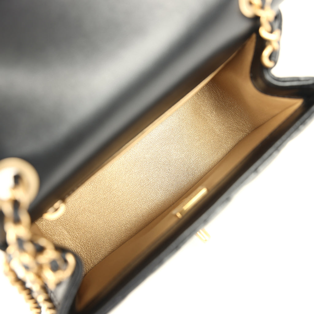 Chanel Mini Pearl Crush Square Flap Bag Black Shiny Lambskin Brushed Gold Hardware - Image 10