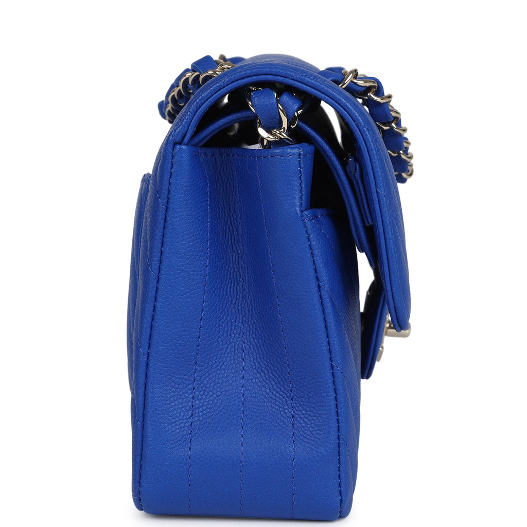 Chanel Small Classic Double Flap Blue Chevron Caviar Light Gold Hardware - Image 4