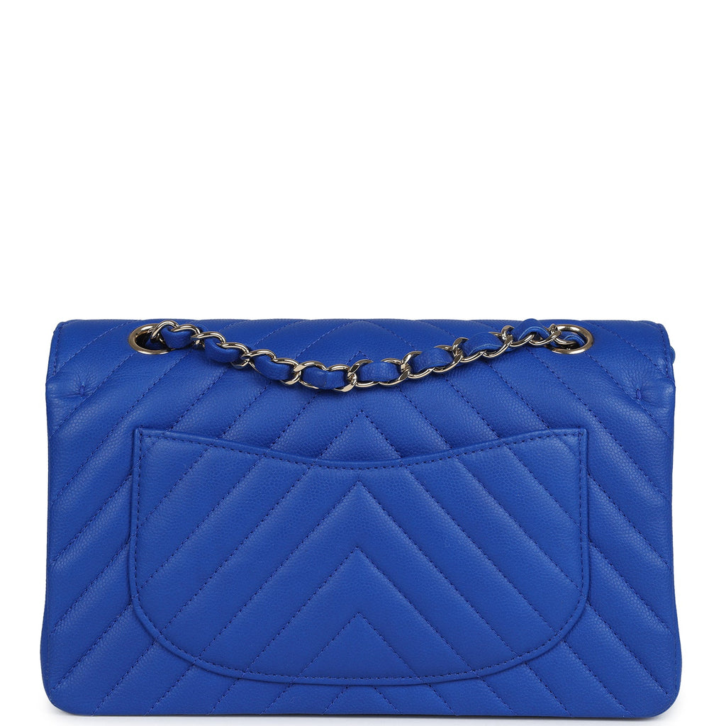 Chanel Small Classic Double Flap Blue Chevron Caviar Light Gold Hardware - Image 5