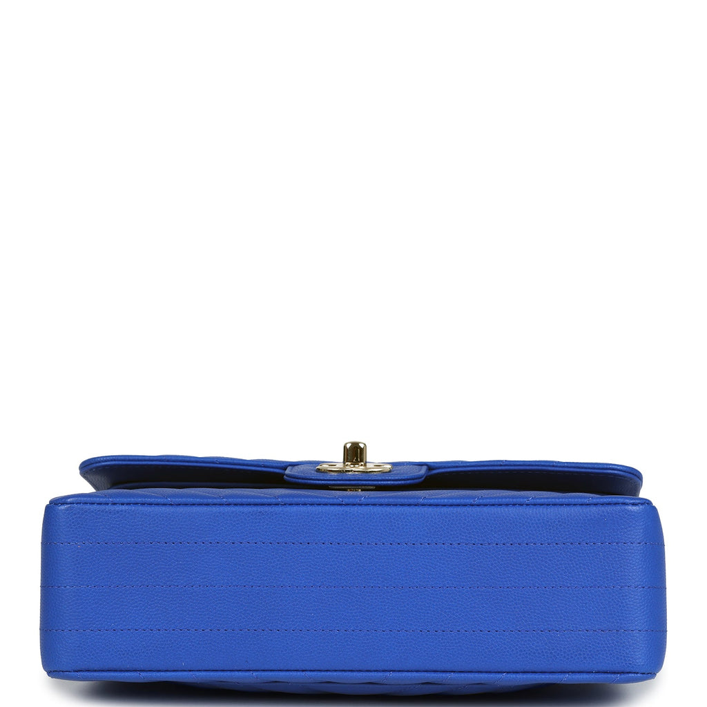 Chanel Small Classic Double Flap Blue Chevron Caviar Light Gold Hardware - Image 7