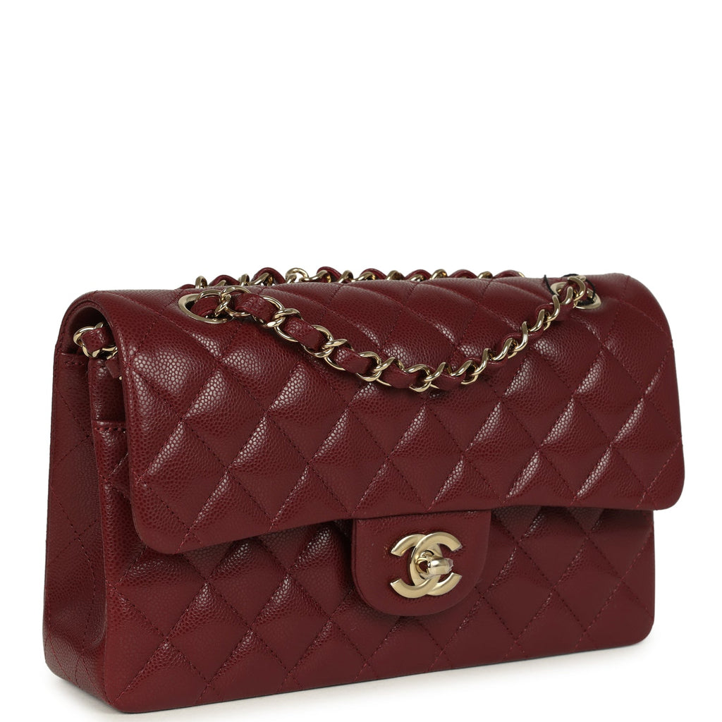 Chanel Small Classic Double Flap Bag Burgundy Shiny Caviar Light Gold Hardware - Image 3